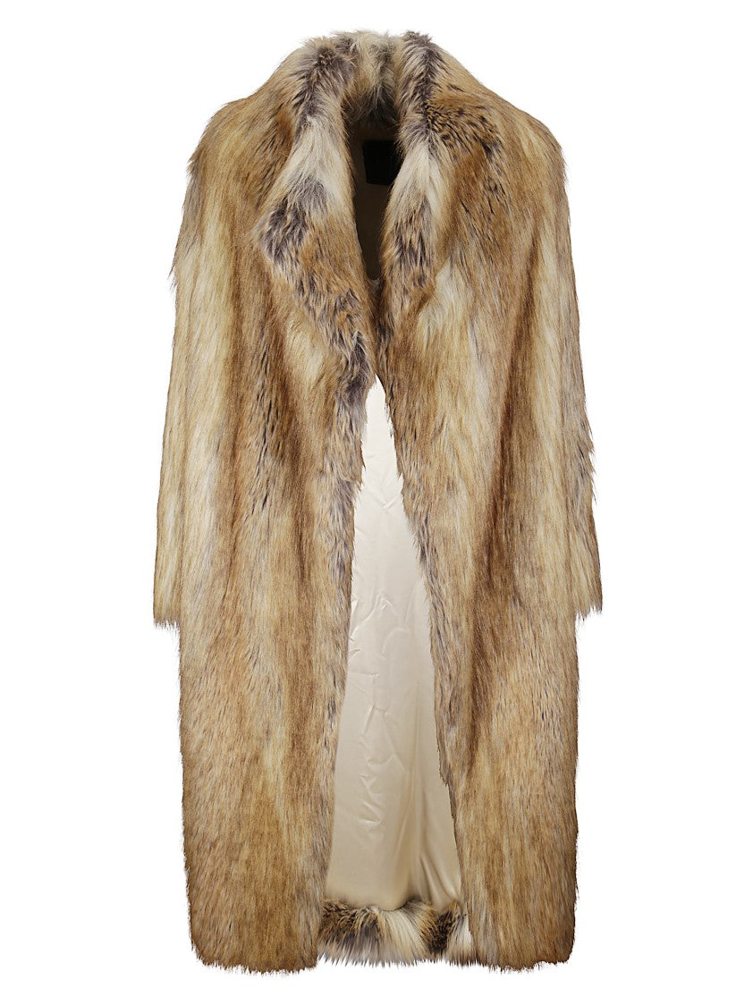 Bb Couture Brown Faux Fur Coat With Notched Lapels And Open-Front Design