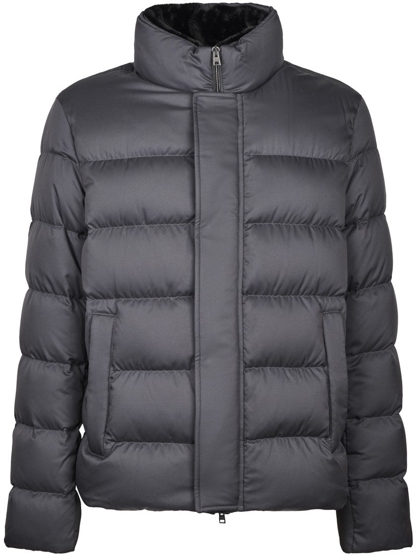 Herno Padded Quilted Jacket With High Collar And Concealed Zipper