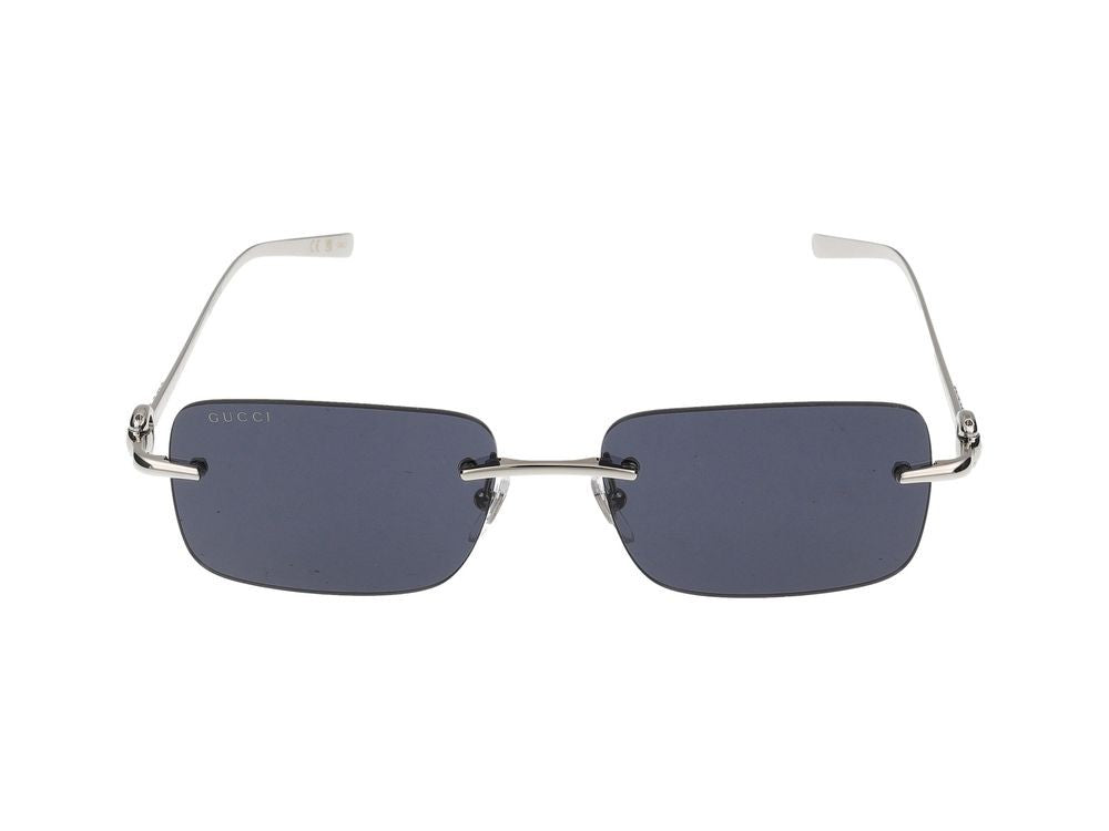 Gucci Silver Blue Lenses Rectangular Metal Sunglasses