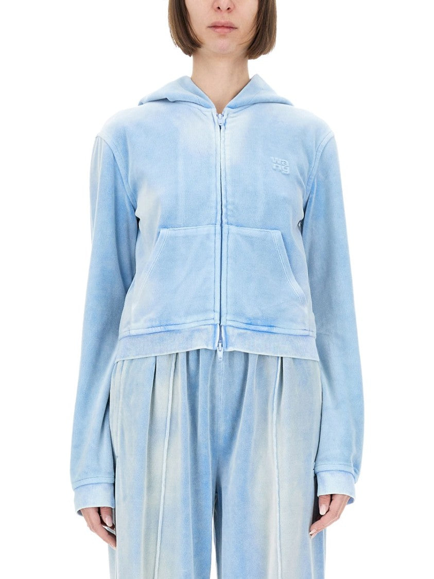 T By Alexander Wang Cropped Zip Hoodie With Drawstring Hood
