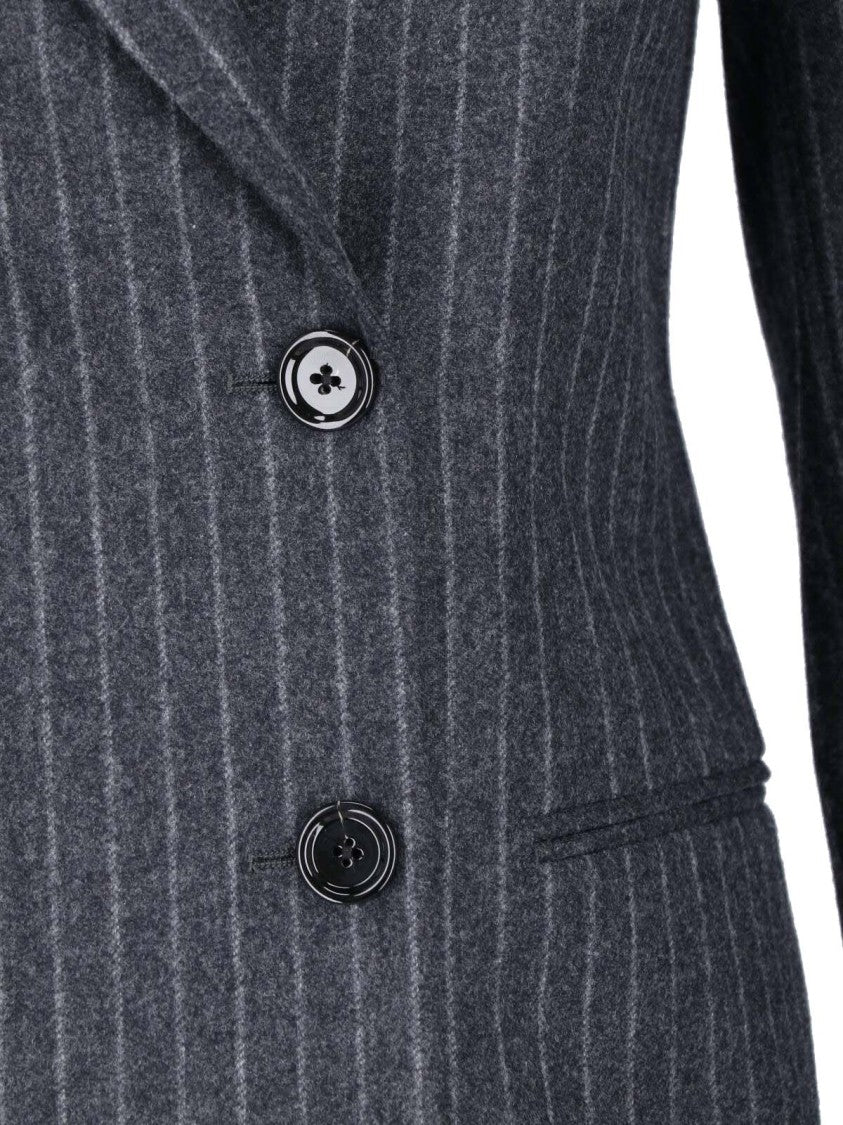 Lardini Grey Wool Pinstripe Double-Breasted Blazer