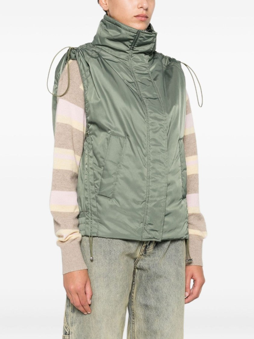 Pinko Sleeveless Green Knit Jacket With High Collar