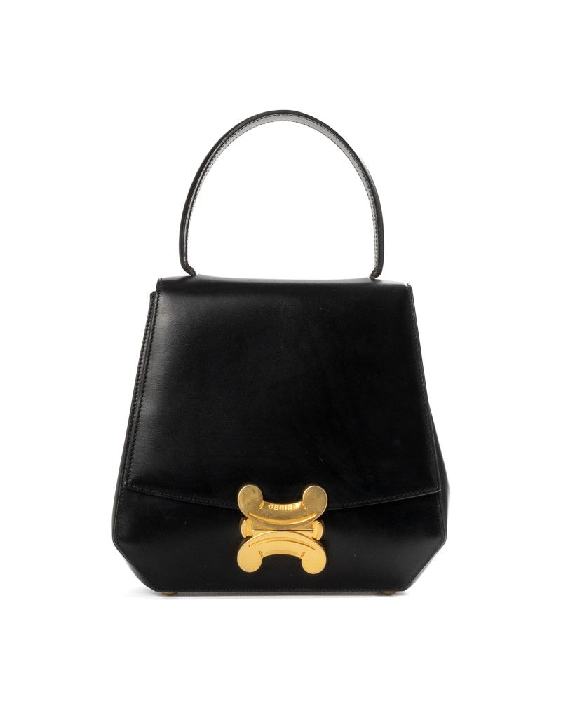 Celine Black Blazon Triomphe Handle Leather Shoulder Bag