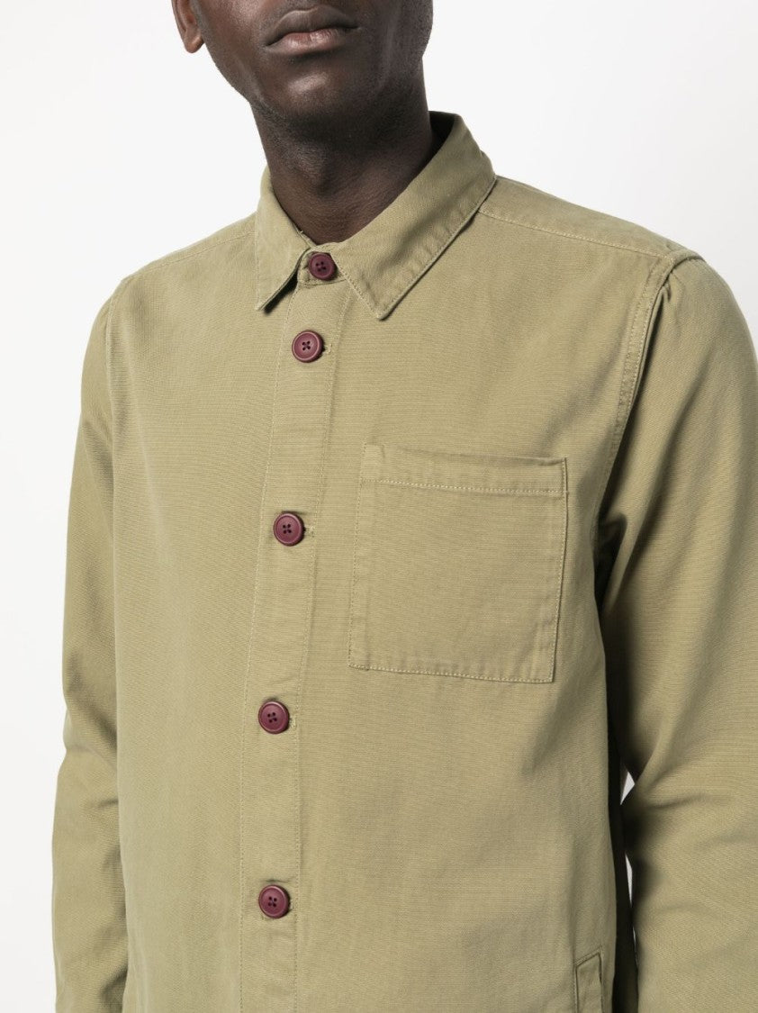 Barbour Olive Green Cotton Shirt With Classic Collar