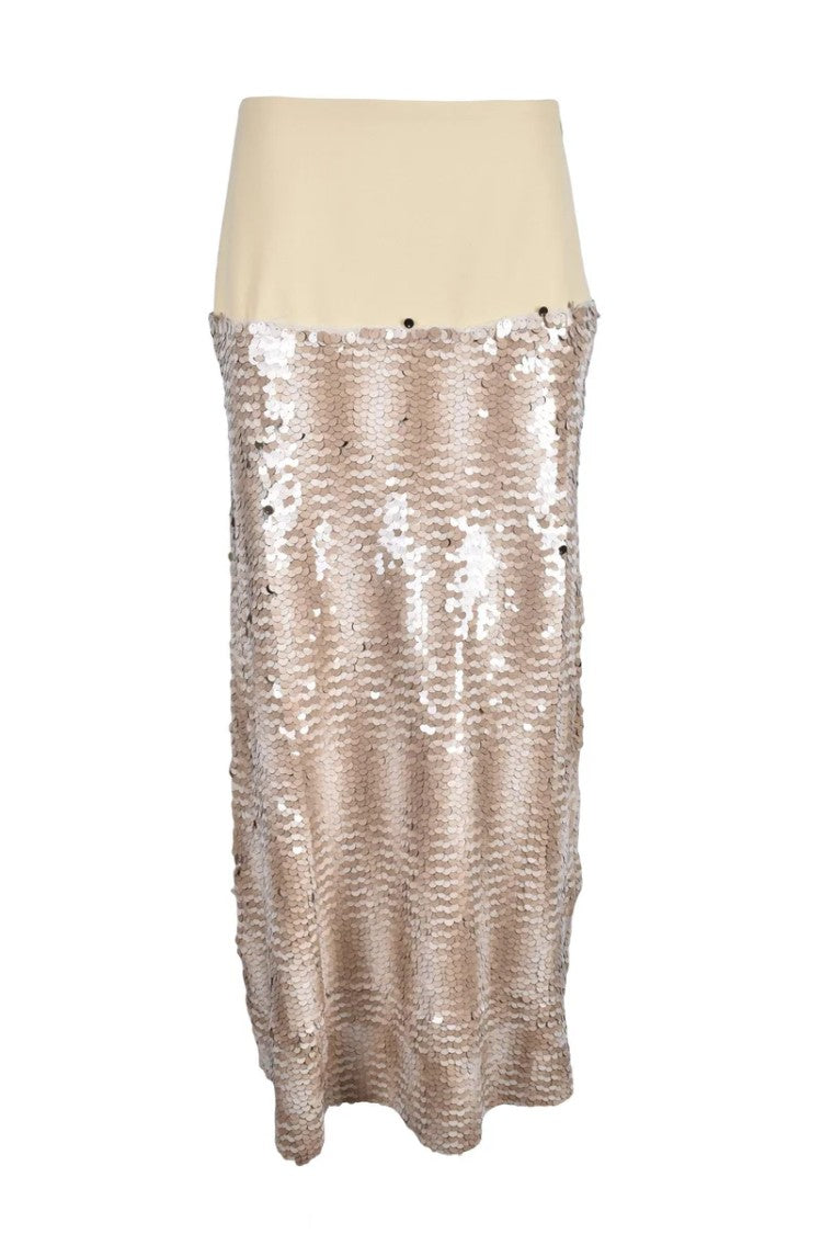 Erika Cavallini Long Skirt Beige Sequins