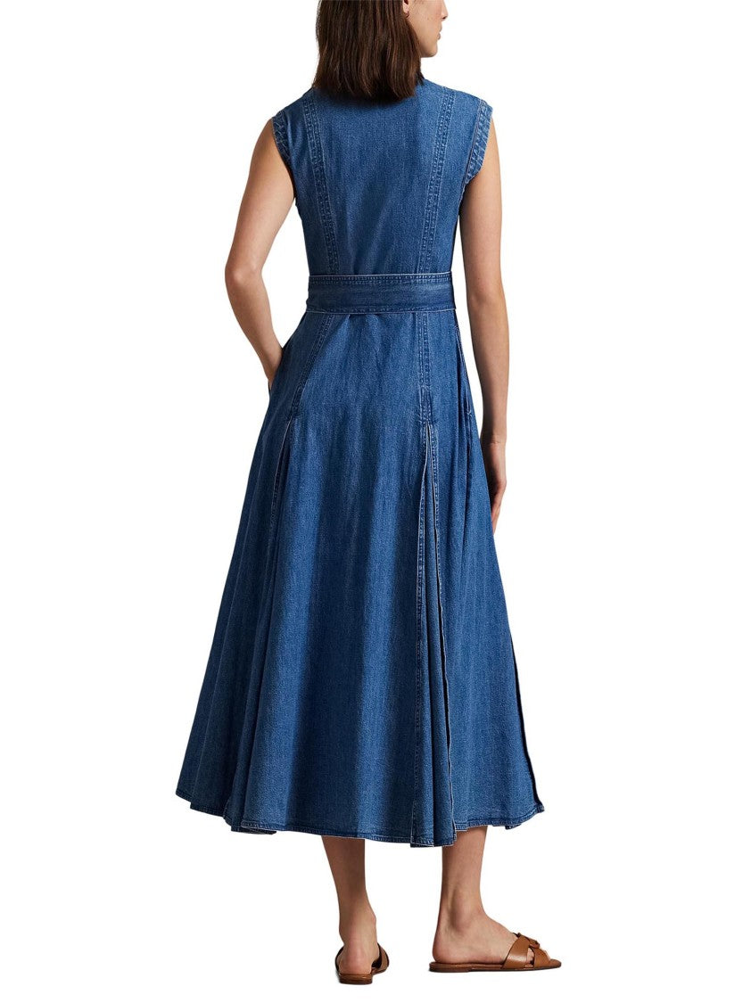 Polo Ralph Lauren A-Line Midi Shirt Dress In Indigo Cotton Denim