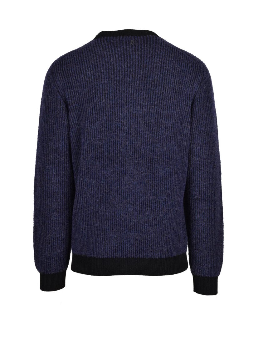 Dondup Deep Blue Ribbed Trims Wool-Blend Crewneck Sweater