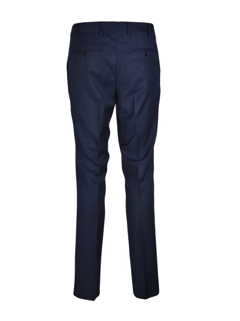 Lebole Blue Polyester-Blend Zip Formal Pants