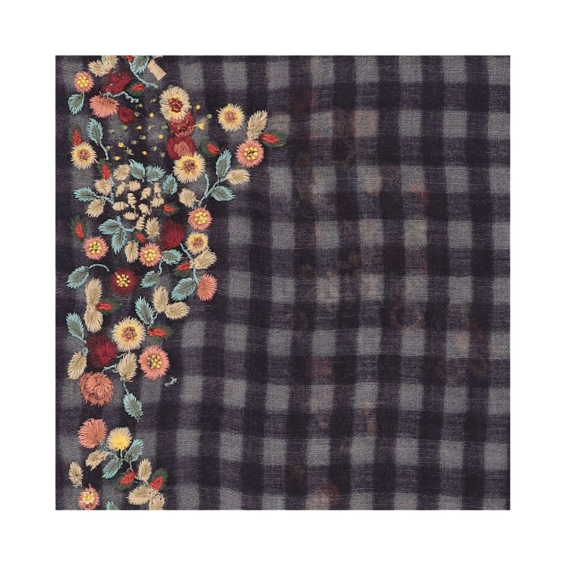 Faliero Sarti Rectangular Scarf With Floral Appliqués And Check Pattern