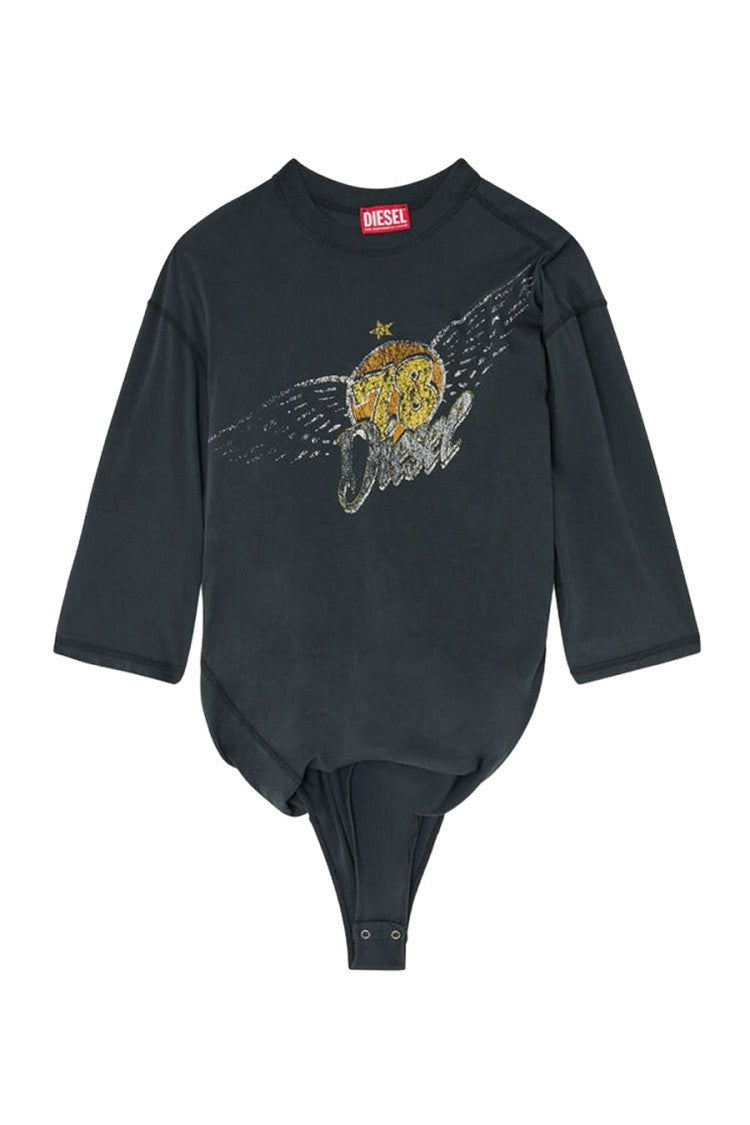 Diesel Washed Black Graphic Sparkle Cotton Bodysuit