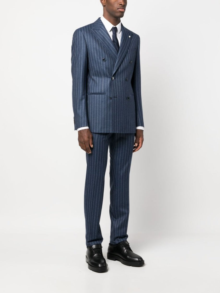 Luigi Bianchi Double-Breasted Navy Virgin Wool Suit With Pinstripe Pattern