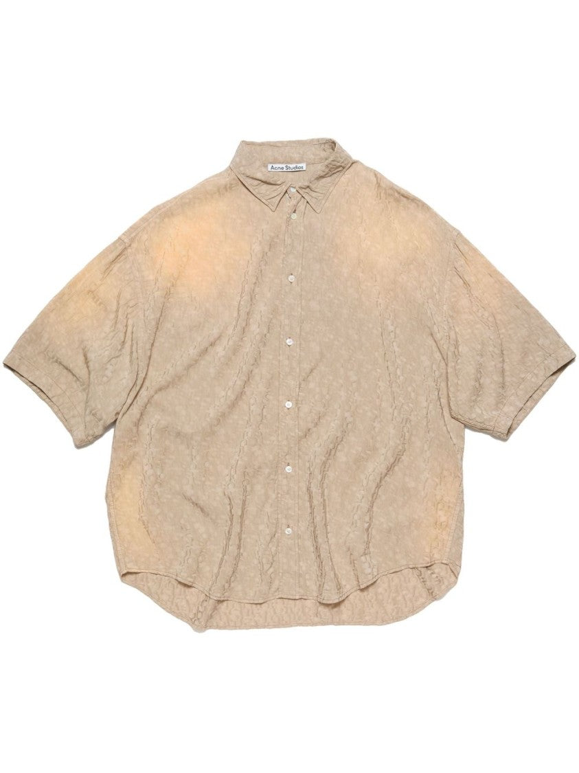 Acne Studios Textured Beige Cuban Collar Shirt With Chest Pocket