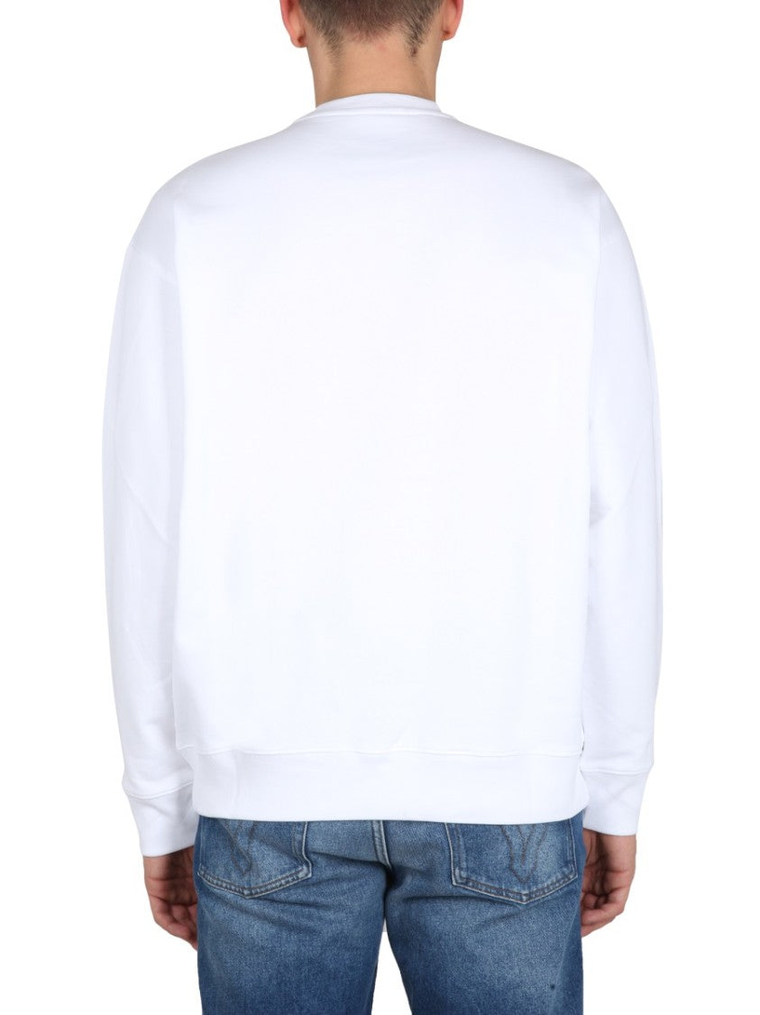 Moschino Cross-Neck White Sweatshirt With Playful Teddy Bear Graphic