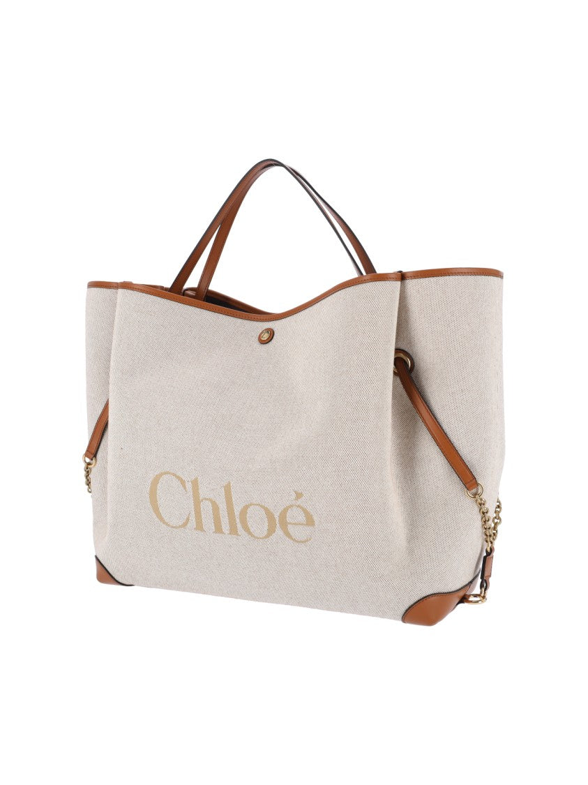 Chloé Canvas Tote Bag With Leather Trim