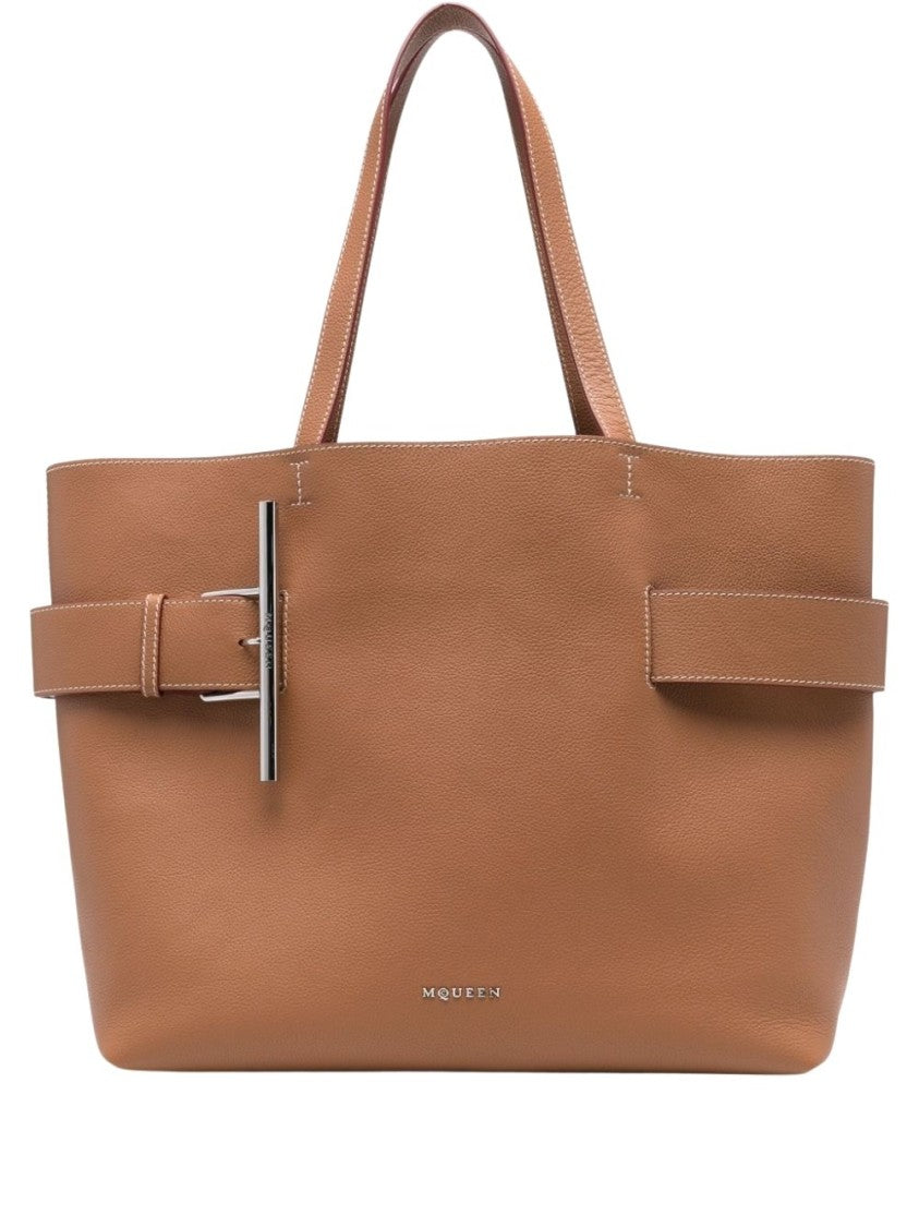 Alexander Mcqueen Beige Structured Leather Tote Bag