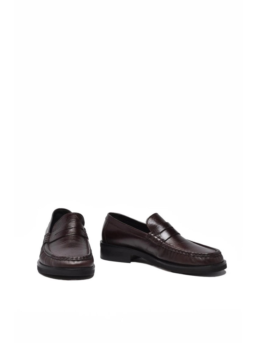 Poeve Brown Leather Wide-Toe Loafers