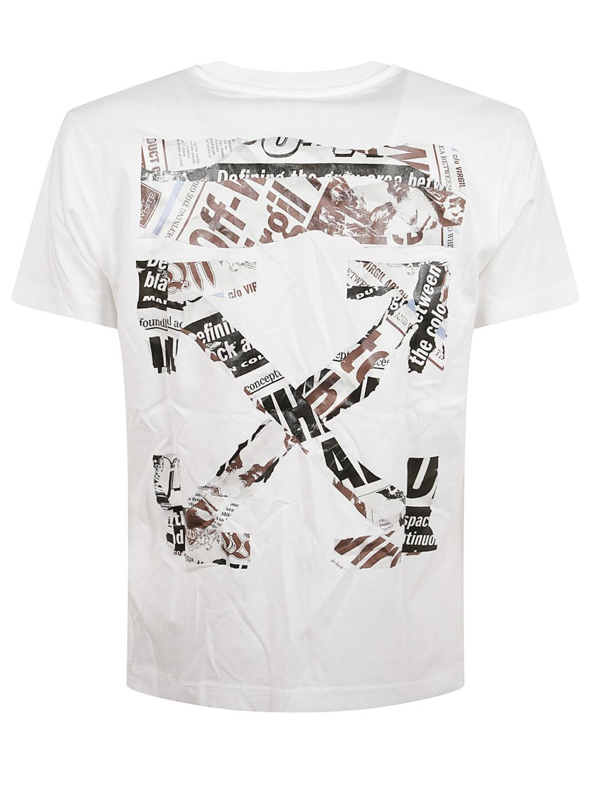 Off-White Cotton Slim Fit T-Shirt With Newspaper Motif