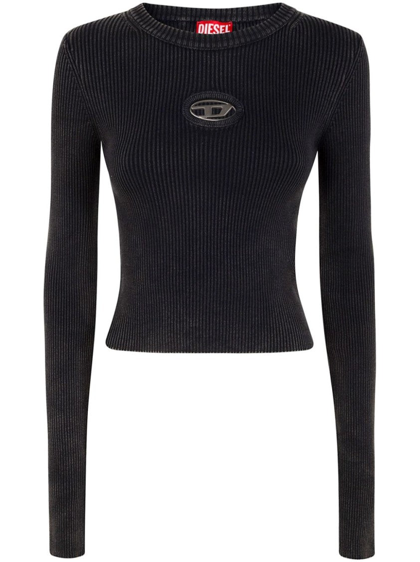 Diesel Ribbed Long-Sleeve Black Top With Subtle Logo Detail