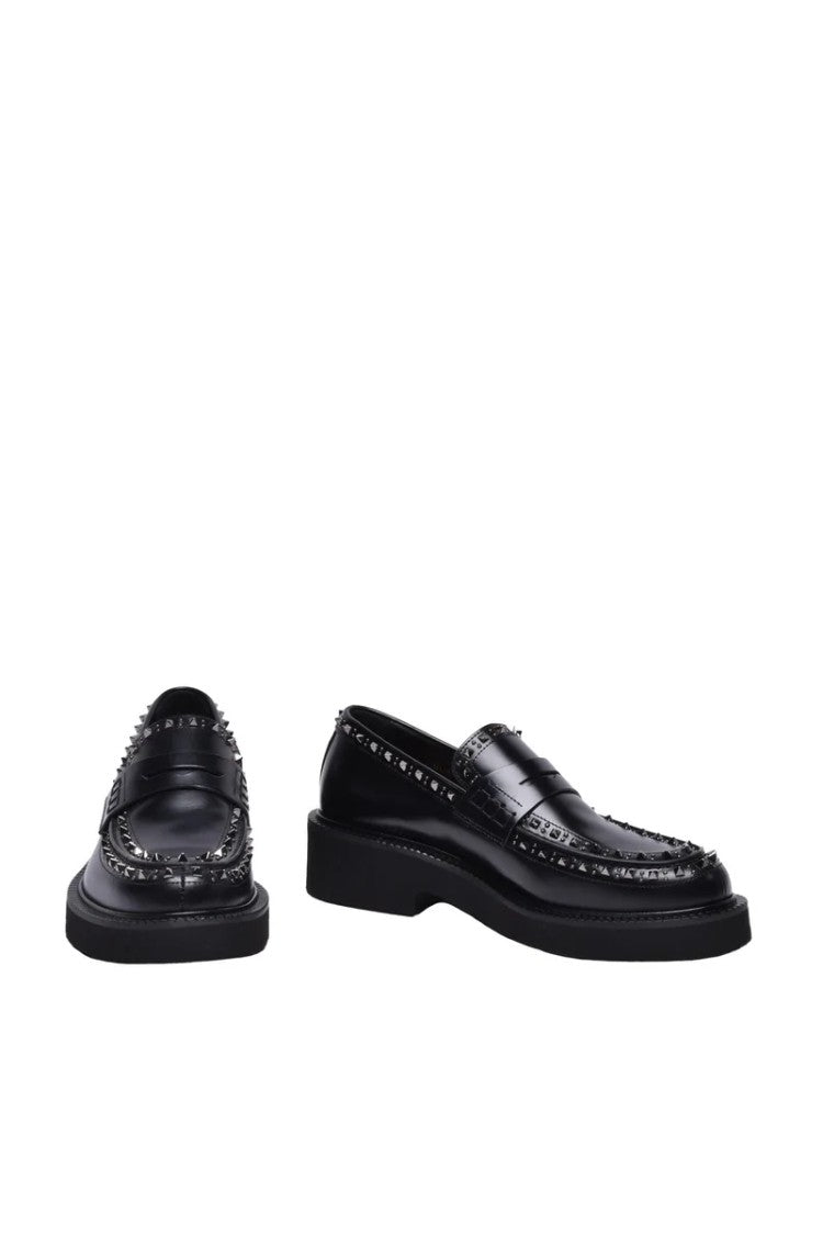 Valentino Garavani Black Rockstud Leather Rubber-Sole Loafers