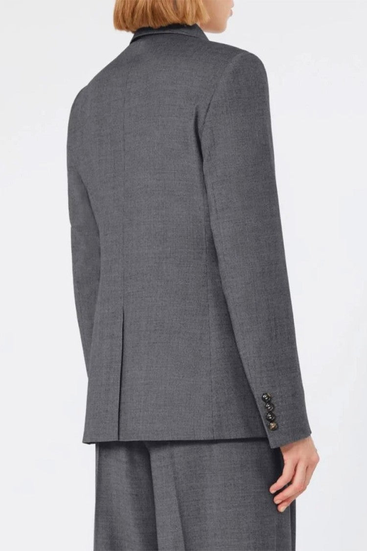 Max Mara Grey Mstuditore Double-Breasted Virgin Wool Blazer