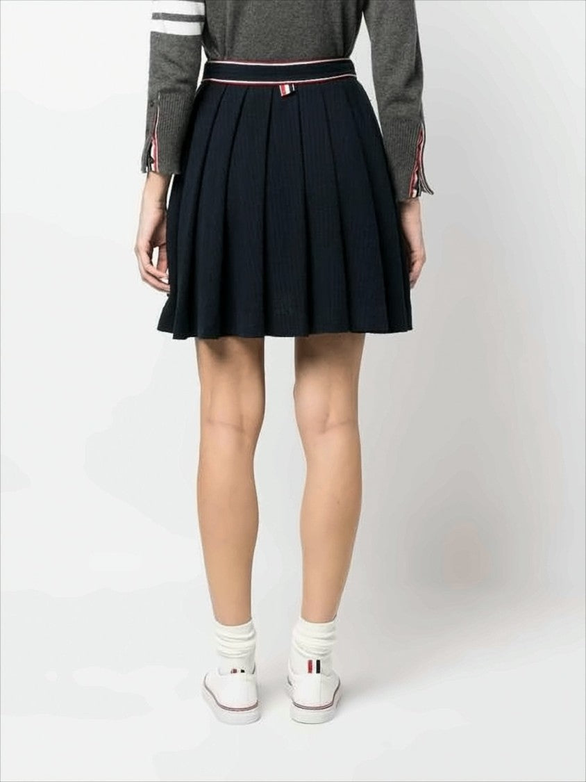 Thom Browne Pleated Mini Skirt With Structured Waistband And Striped Trim
