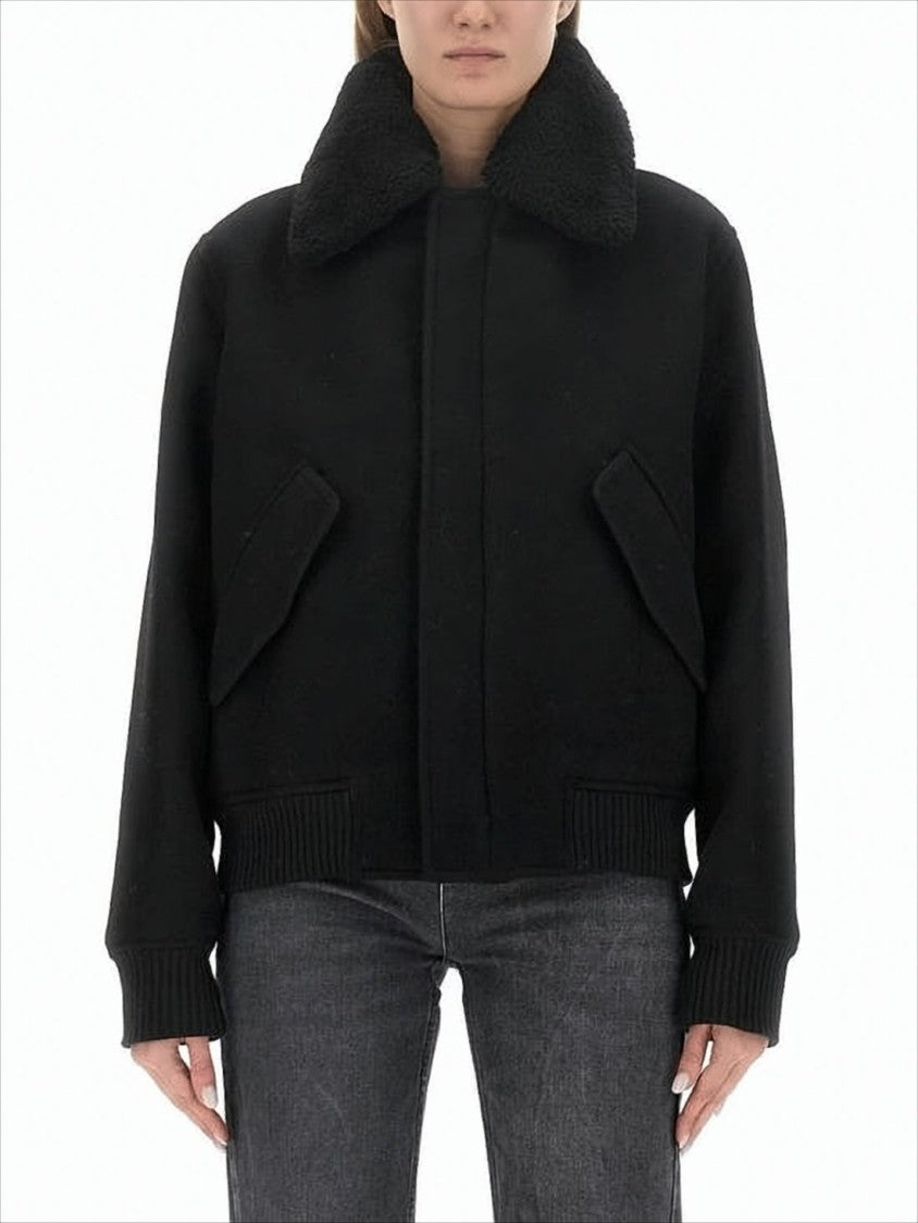 Ami Cropped Black Wool Jacket With Oversized Collar