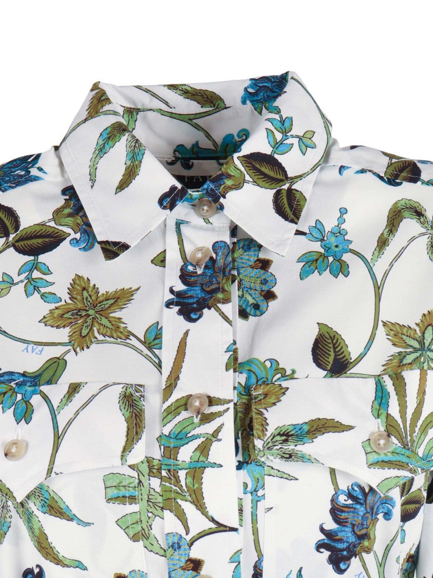 Fay Floral Print Pleated Midi Shirt Dress