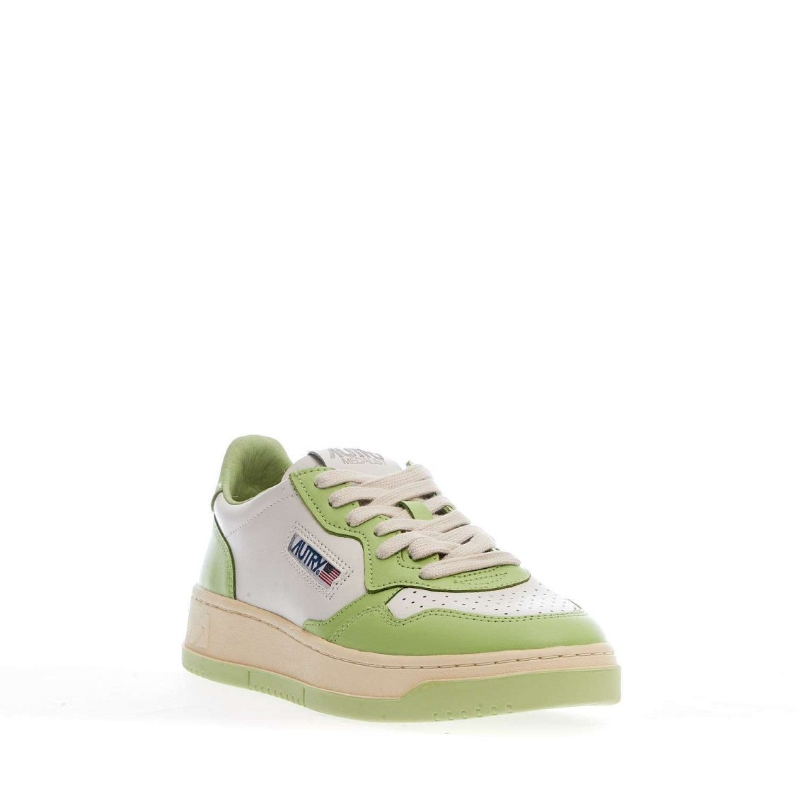 Autry White Snap Green Medalist Low Leather Sneakers