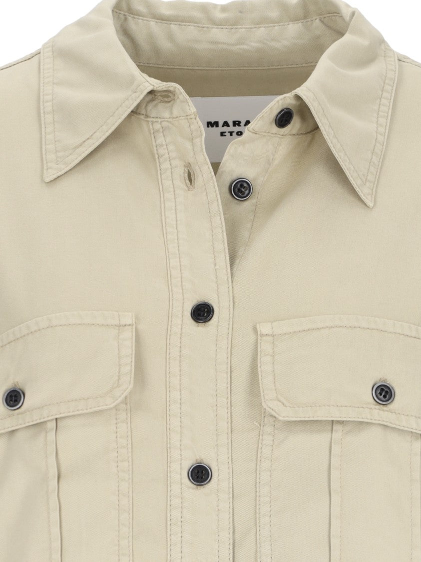 Isabel Marant Étoile Palvina Mini Shirt Dress In Green Lyocell Chambray