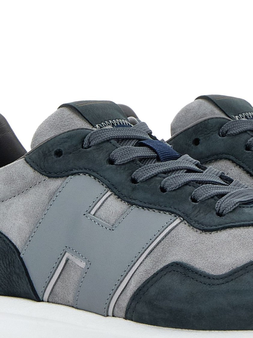 Hogan Grey Suede And Textile Sneakers With Rubber Sole