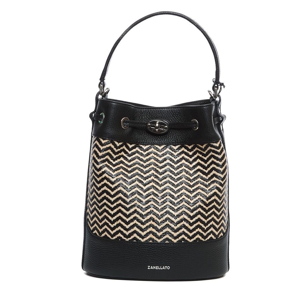 Zanellato Monda Small Bag In Black Zig Zag Straw Fabric