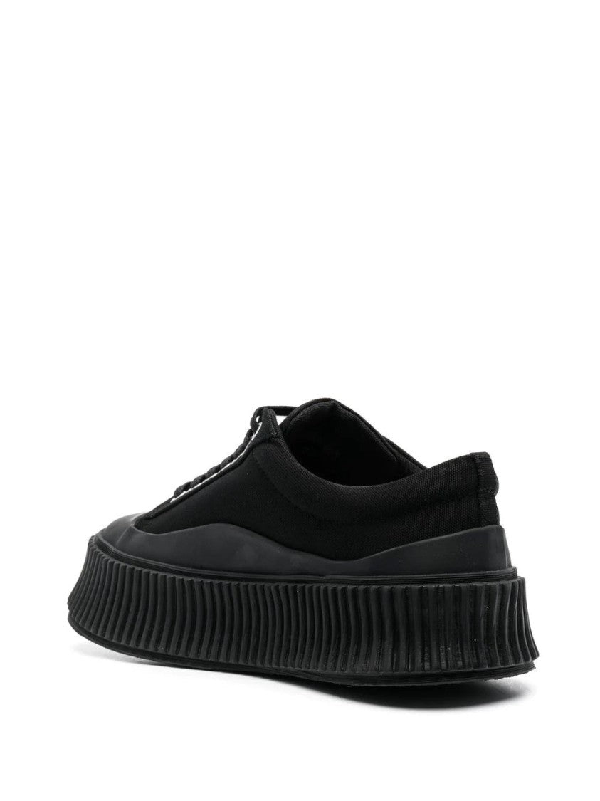 Jil Sander Low-Top Black Leather Trainers With Ridged Sole