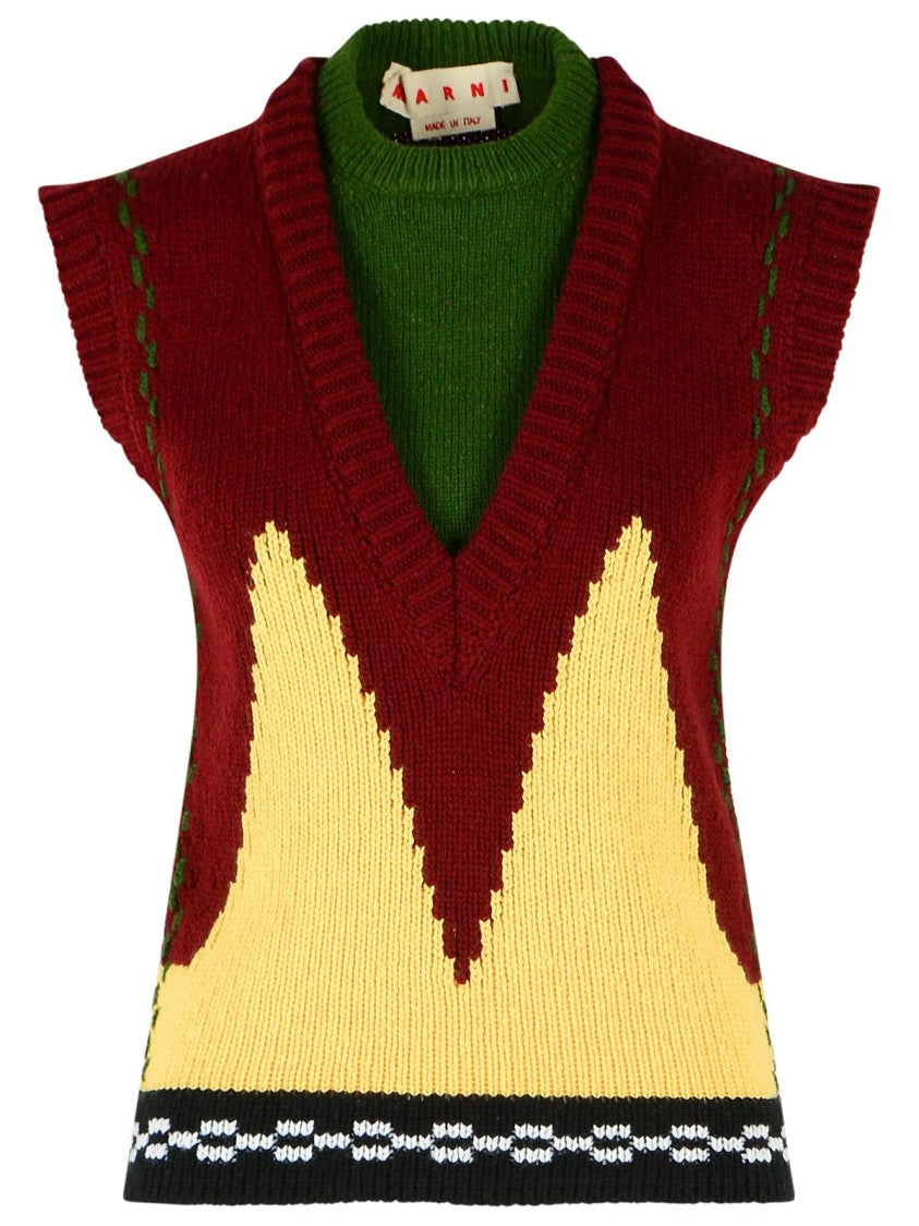 Marni Brown M-Block Inlaid Wool Vest