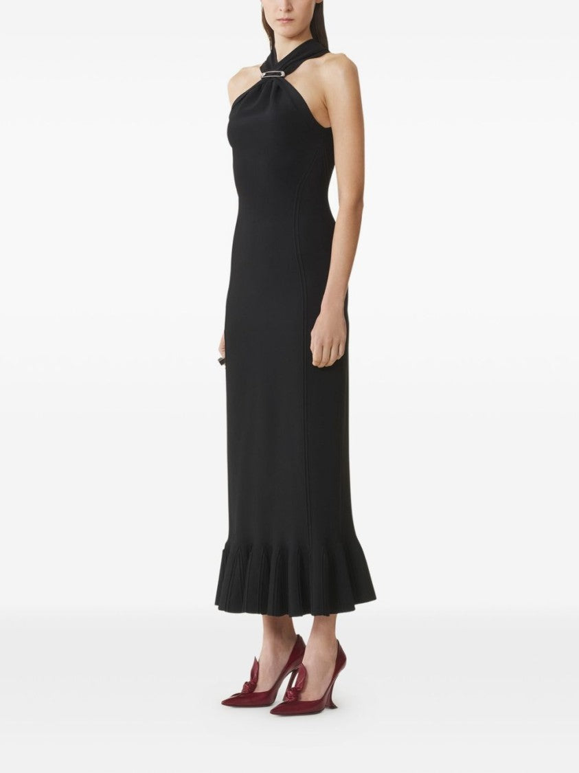 Lanvin Black Halterneck Silver Hardware Pleated Dress