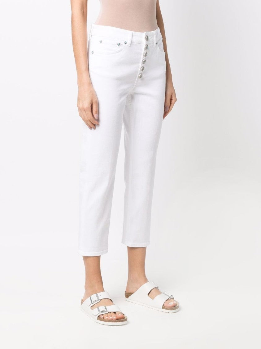 Dondup Bright-White Cotton-Blend Cropped Jeans