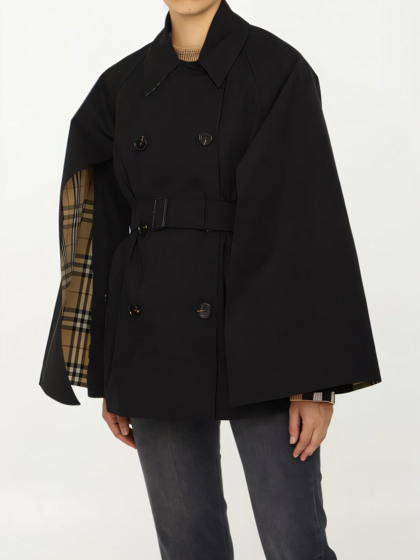 Burberry Oversized Black Coat With Check Interior