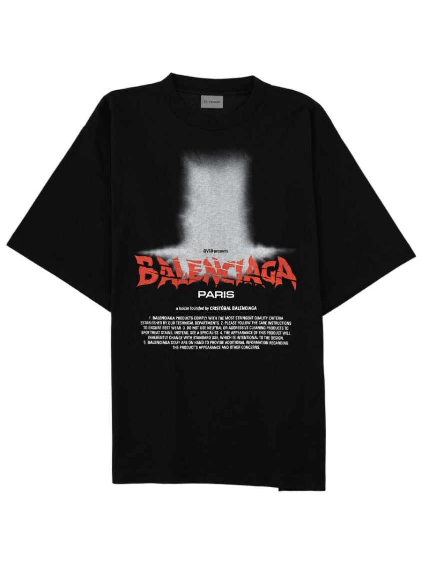 Balenciaga Graphic Print Distressed Oversized Cotton T-Shirt