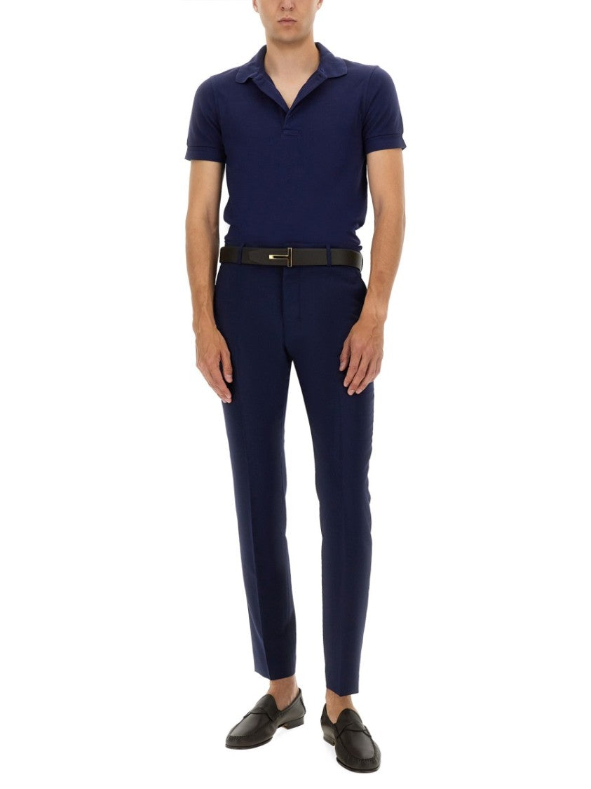 Tom Ford Classic Blue Pique Polo With Button Placket