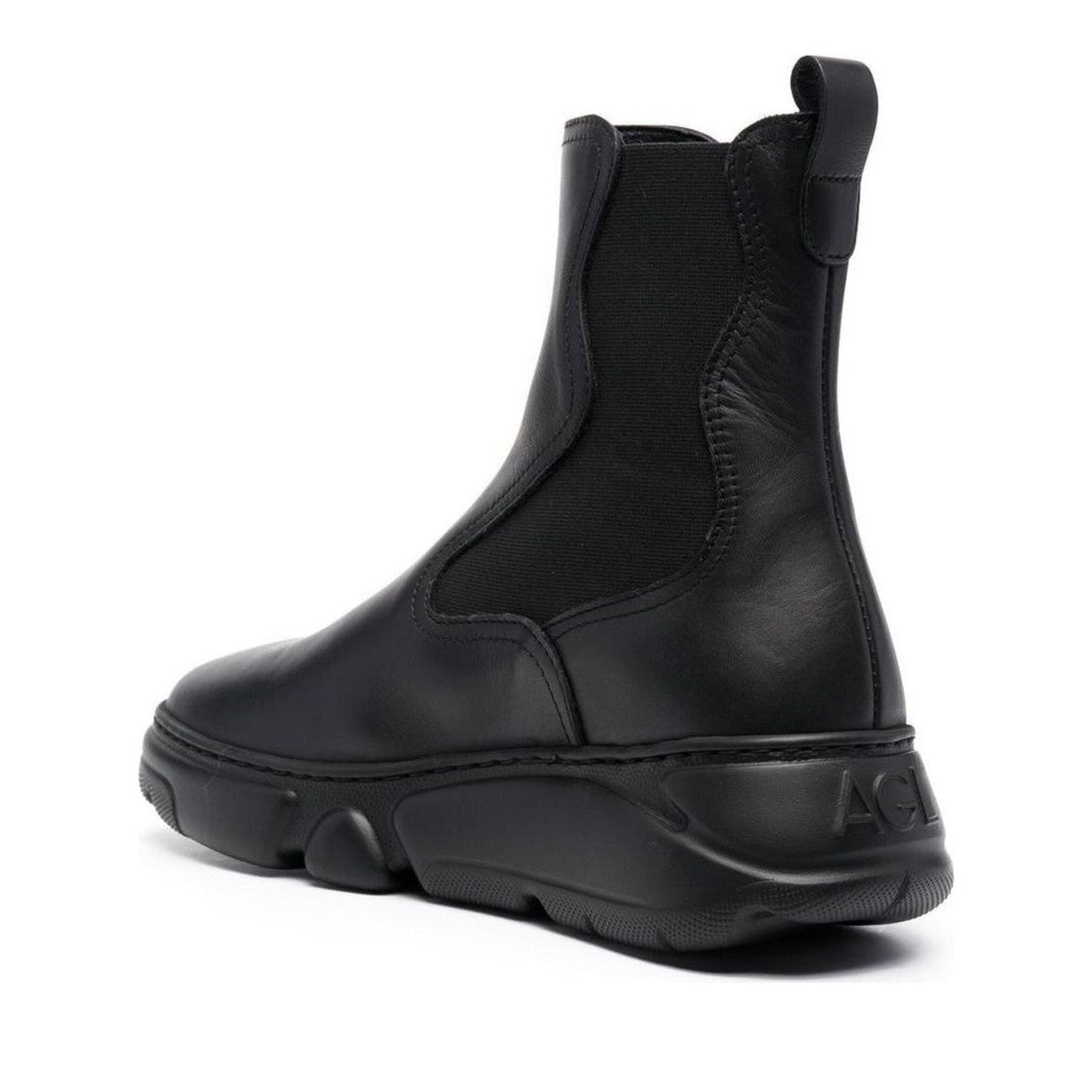 Agl Black Patty Leather Elastic Panel Wedge Boots