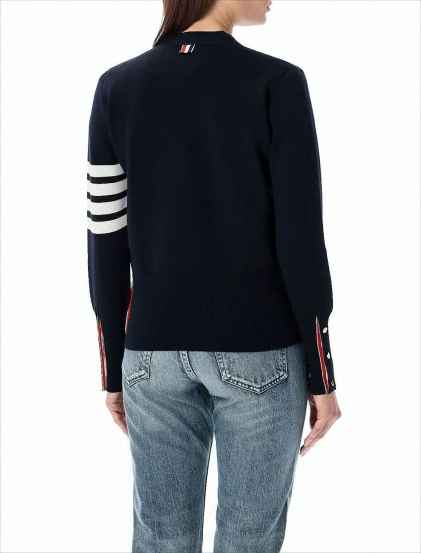 Thom Browne Classic V-Neck Merino Wool Cardigan With Striped Detail