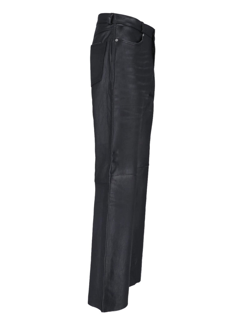 Our Legacy Straight-Leg Black Lambskin Leather Pants With Mid-Rise Waist