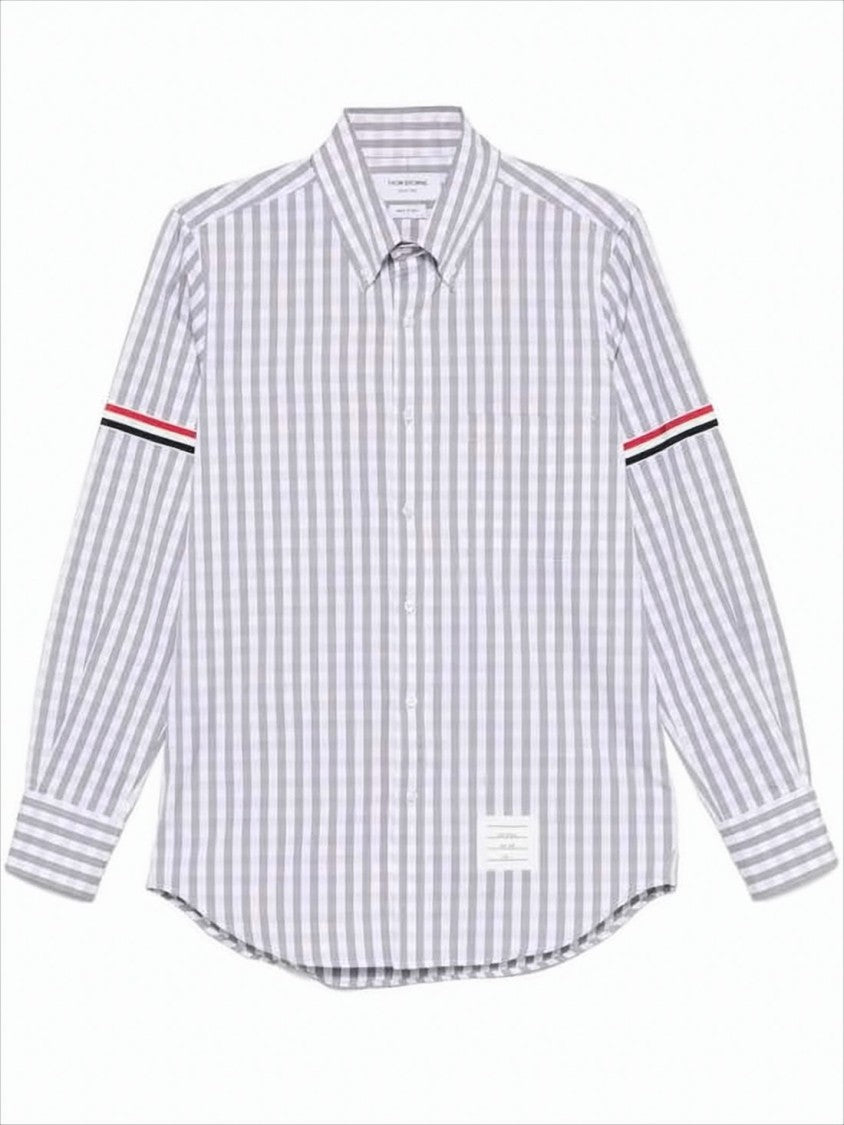 Thom Browne Gingham Check Long-Sleeve Shirt With Signature Stripes