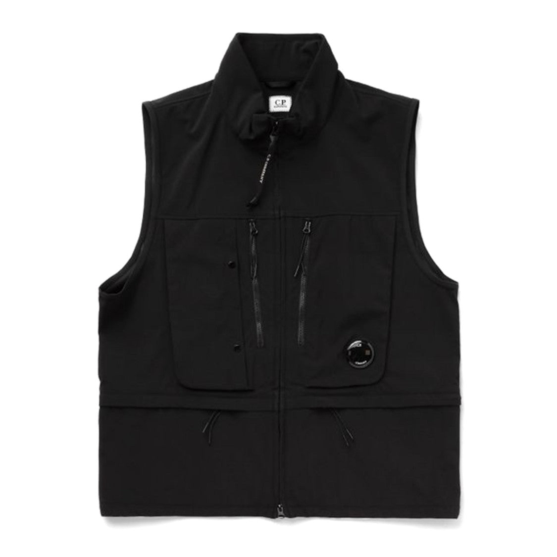C.P. Company Black High Collar Vest With Functional Zippered Pockets
