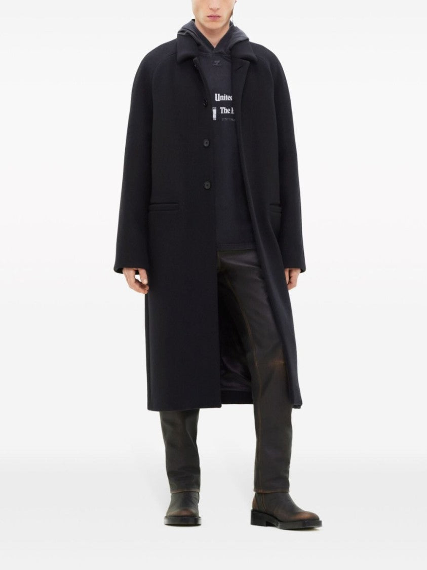 Courrèges Zipped-Sleeve Single-Breasted Wool Blend Coat