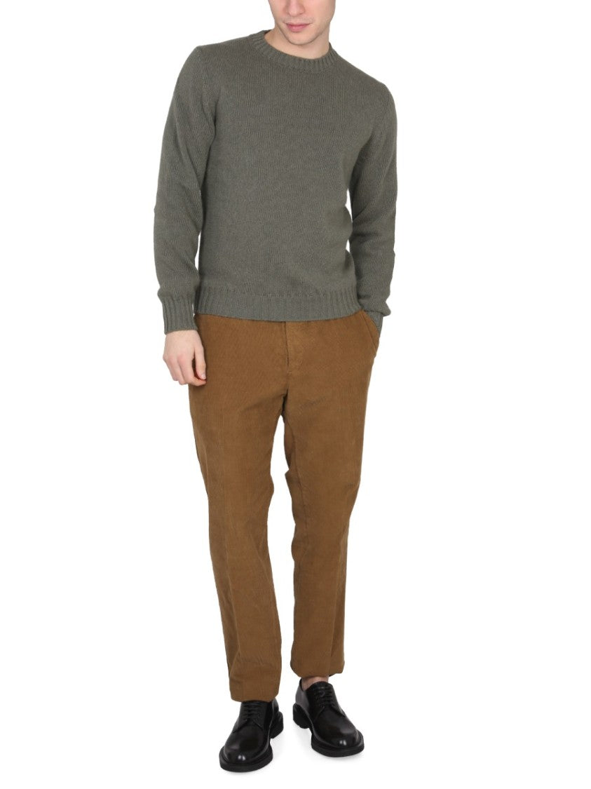 Pt Torino Cross-Neck Ribbed Knit Sweater In Green