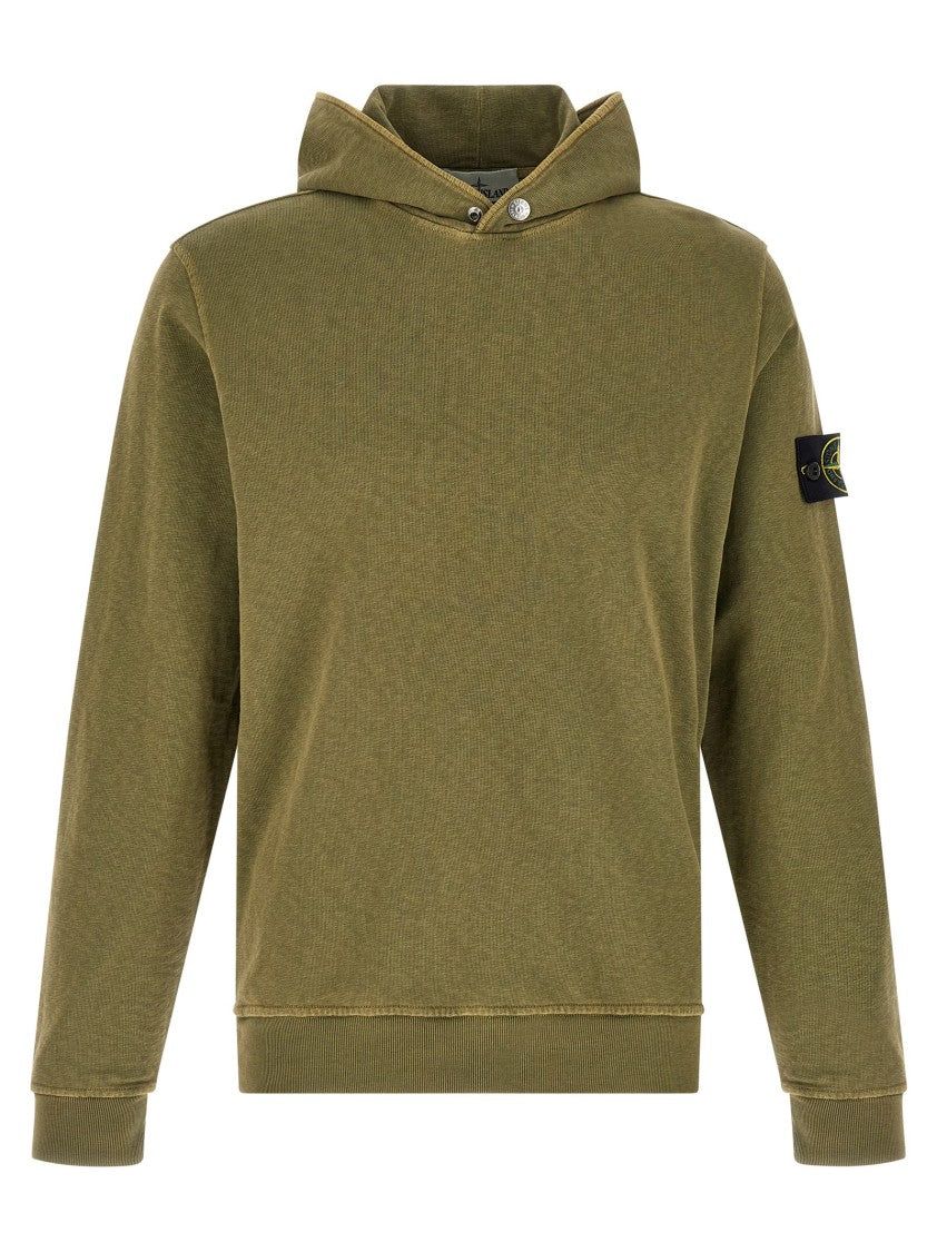 Stone Island Flamed Effect Malfilé Cotton Hoodie With Logo Badge
