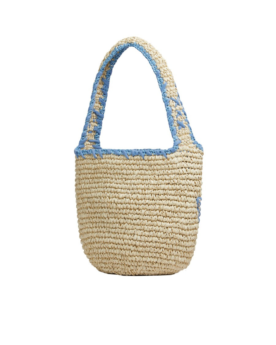 Marni Nassa Hobo Shoulder Bag In Natural And Blue Raffia