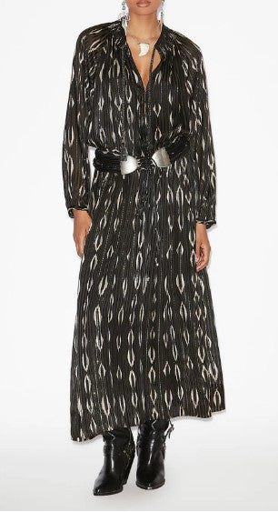 Isabel Marant Maxi Dress With Vertical Stripes And Abstract Shapes