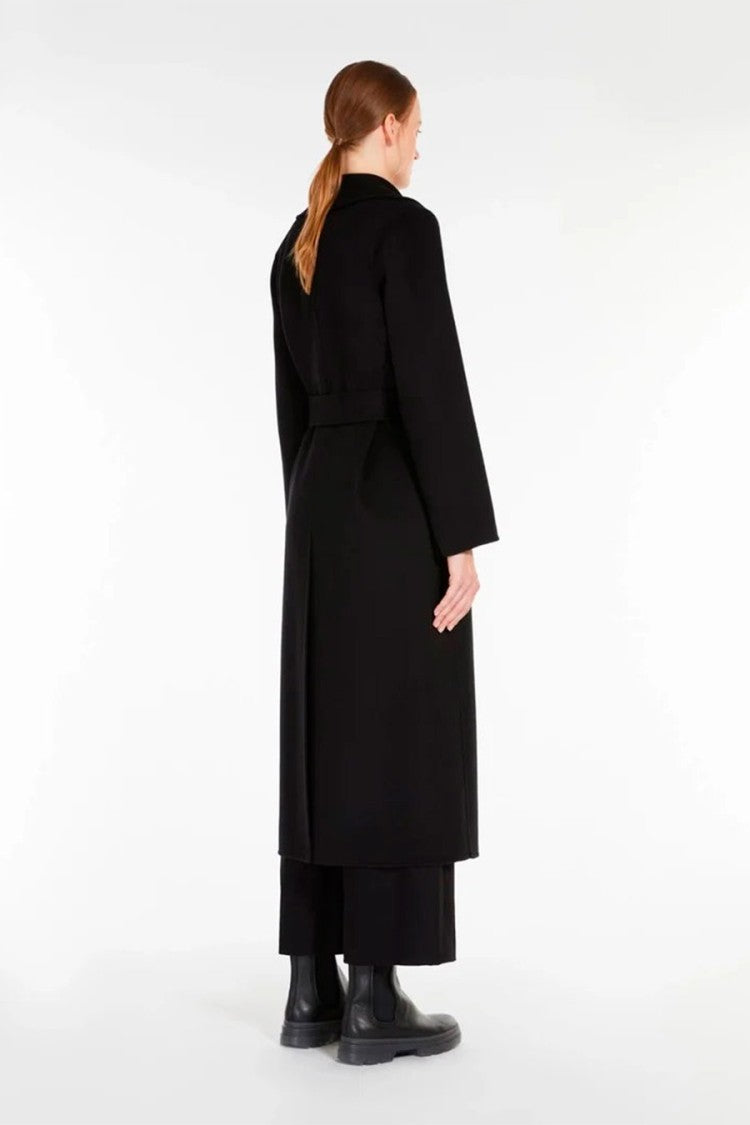 Max Mara Black Poldo Belted Wrap Wool Coat