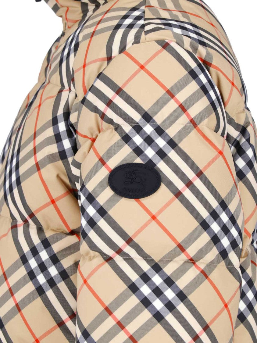Burberry Beige Check Hooded Down Jacket